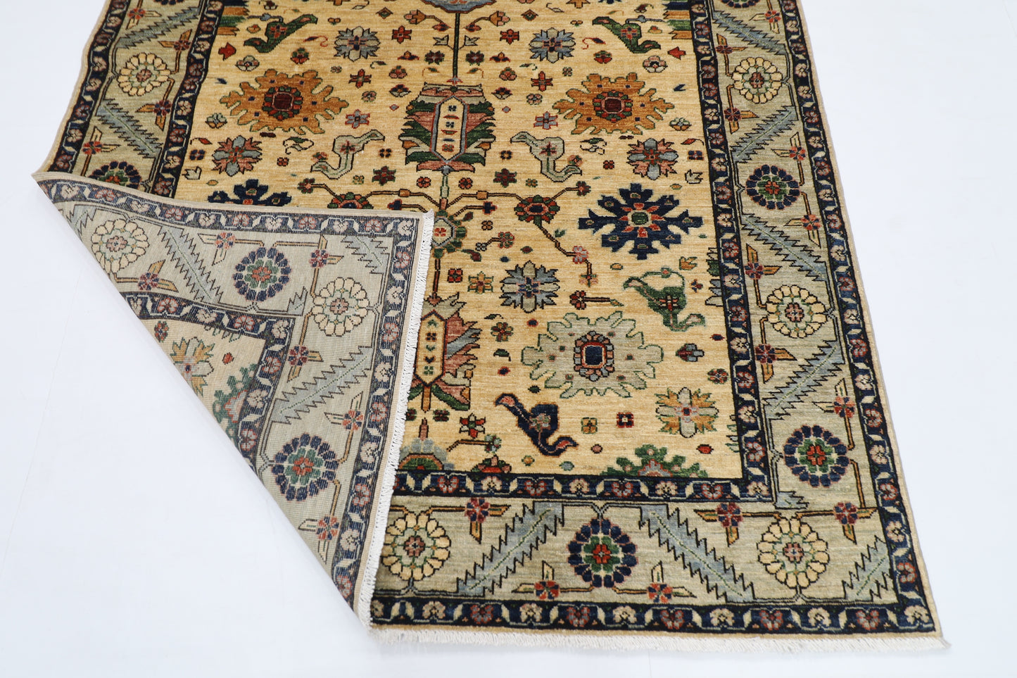 157 x 215 cm | Oriental Floral Beige Area Rug Afghan Hand Knotted Veg Dye Wool carpet