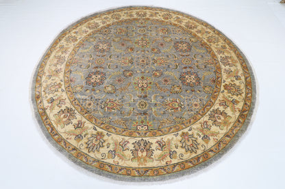 242 x 241 cm | Oriental Floral Gray Round Rug Afghan Hand Knotted Veg Dye Wool carpet