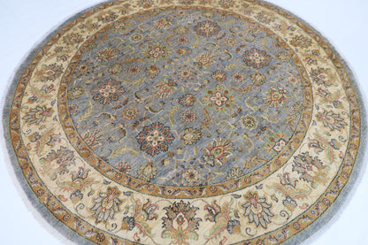 242 x 241 cm | Oriental Floral Gray Round Rug Afghan Hand Knotted Veg Dye Wool carpet