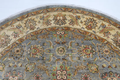 242 x 241 cm | Oriental Floral Gray Round Rug Afghan Hand Knotted Veg Dye Wool carpet