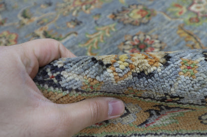 242 x 241 cm | Oriental Floral Gray Round Rug Afghan Hand Knotted Veg Dye Wool carpet