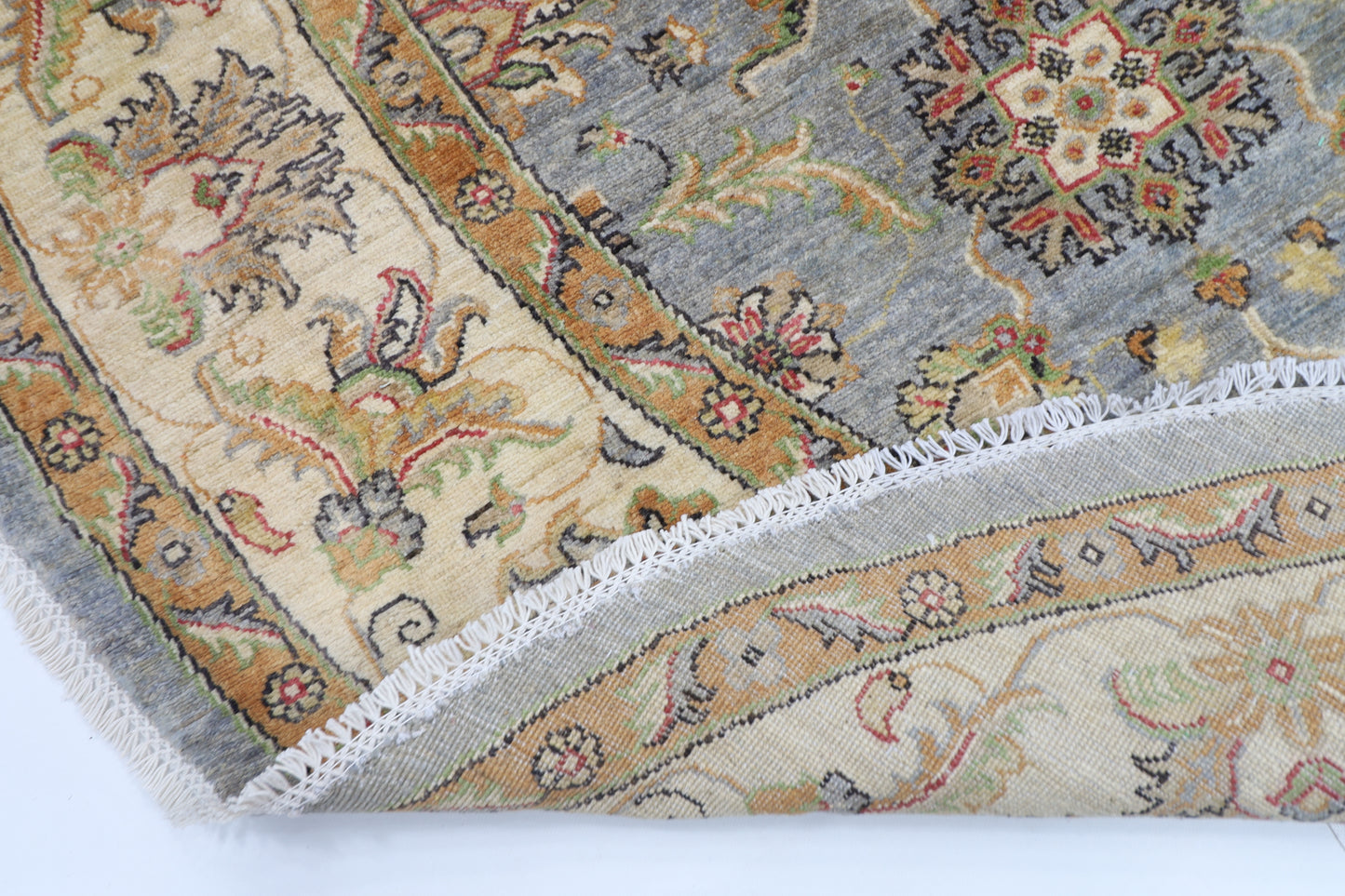 242 x 241 cm | Oriental Floral Gray Round Rug Afghan Hand Knotted Veg Dye Wool carpet