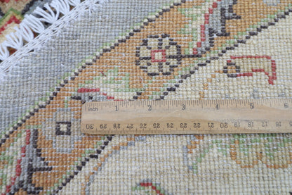 242 x 241 cm | Oriental Floral Gray Round Rug Afghan Hand Knotted Veg Dye Wool carpet