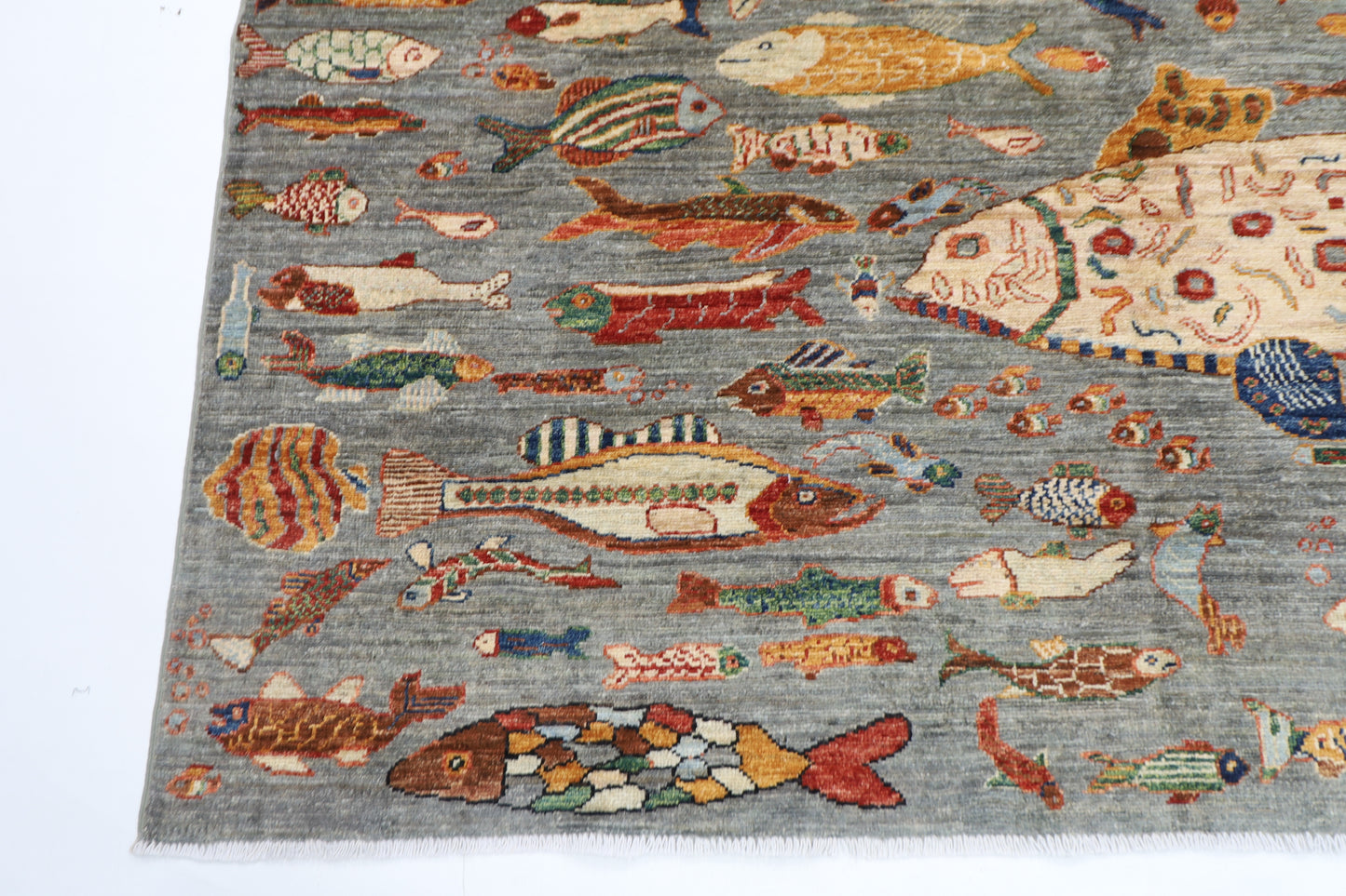 184 x 272 cm | Oriental Fish Gray Area Rug Afghan Hand Knotted Veg Dye Wool carpet