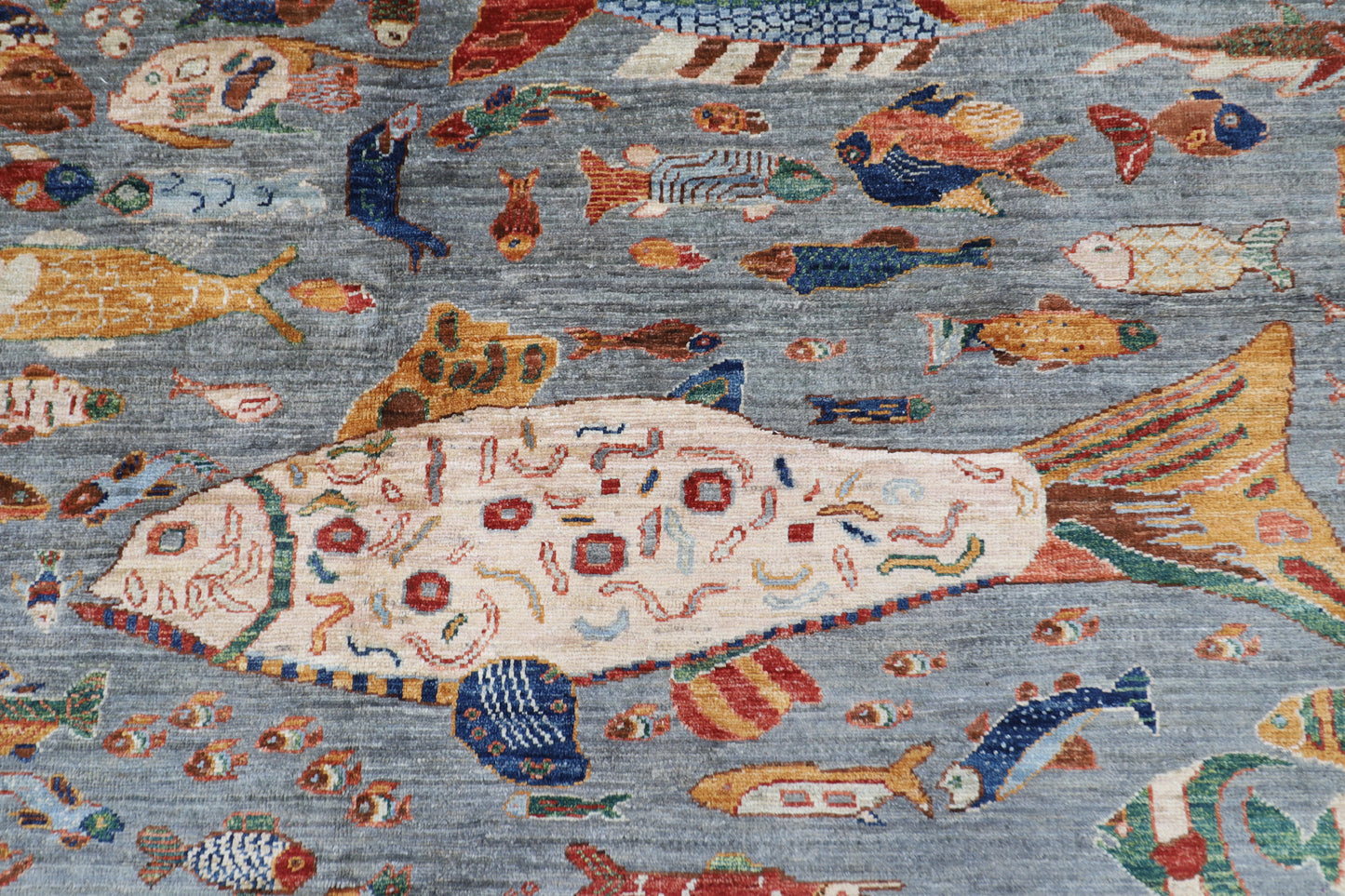 184 x 272 cm | Oriental Fish Gray Area Rug Afghan Hand Knotted Veg Dye Wool carpet