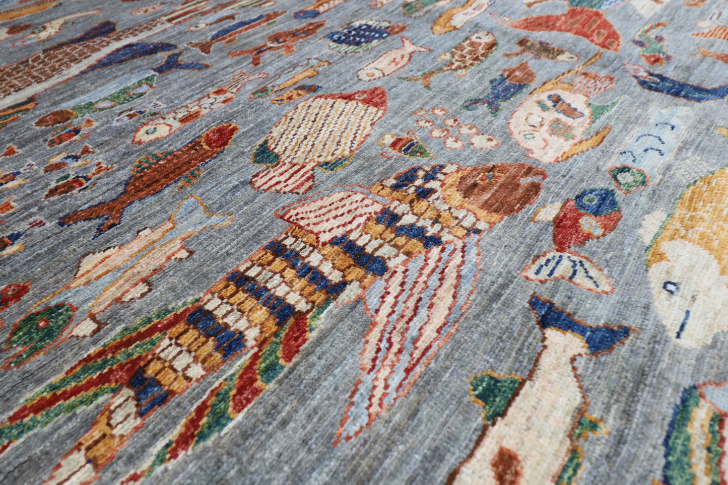 184 x 272 cm | Oriental Fish Gray Area Rug Afghan Hand Knotted Veg Dye Wool carpet