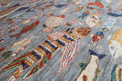 184 x 272 cm | Oriental Fish Gray Area Rug Afghan Hand Knotted Veg Dye Wool carpet
