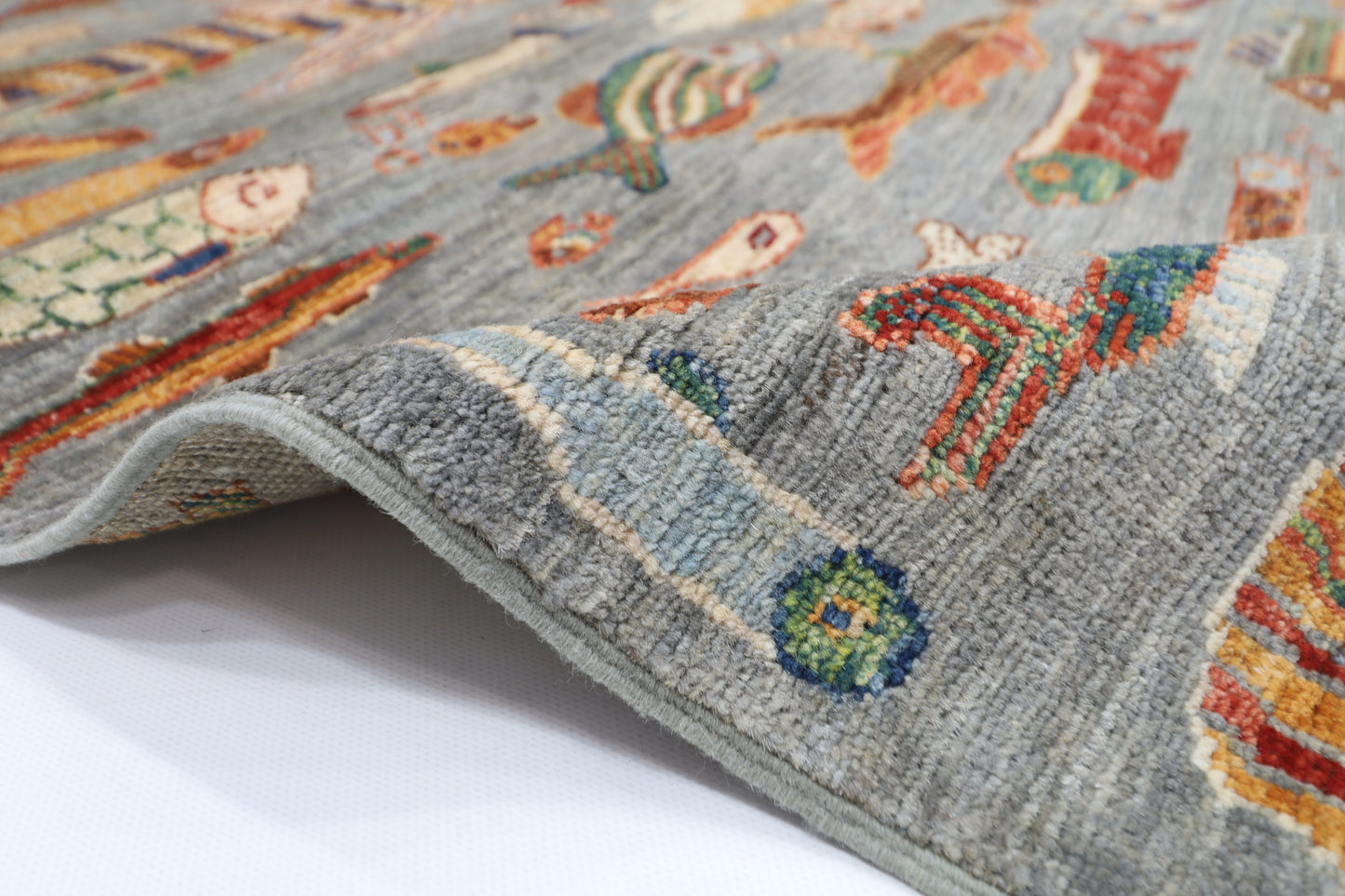 184 x 272 cm | Oriental Fish Gray Area Rug Afghan Hand Knotted Veg Dye Wool carpet