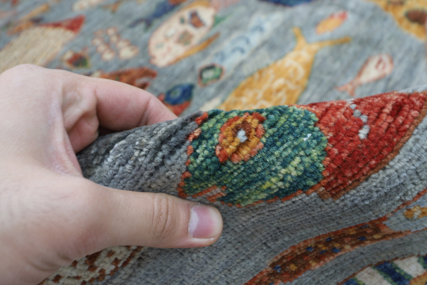 184 x 272 cm | Oriental Fish Gray Area Rug Afghan Hand Knotted Veg Dye Wool carpet