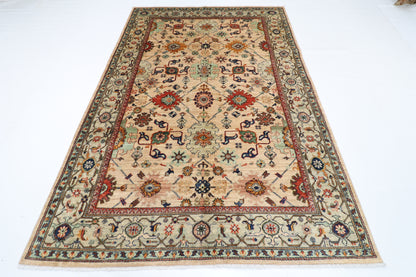 179 x 268 cm | Oriental Floral beige Area Rug Afghan Hand Knotted Veg Dye Wool carpet