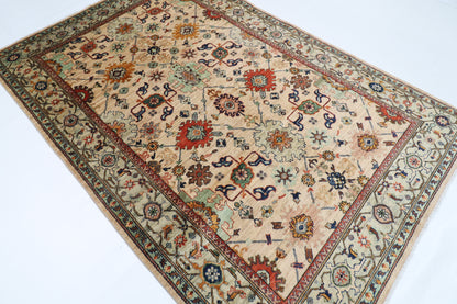179 x 268 cm | Oriental Floral beige Area Rug Afghan Hand Knotted Veg Dye Wool carpet