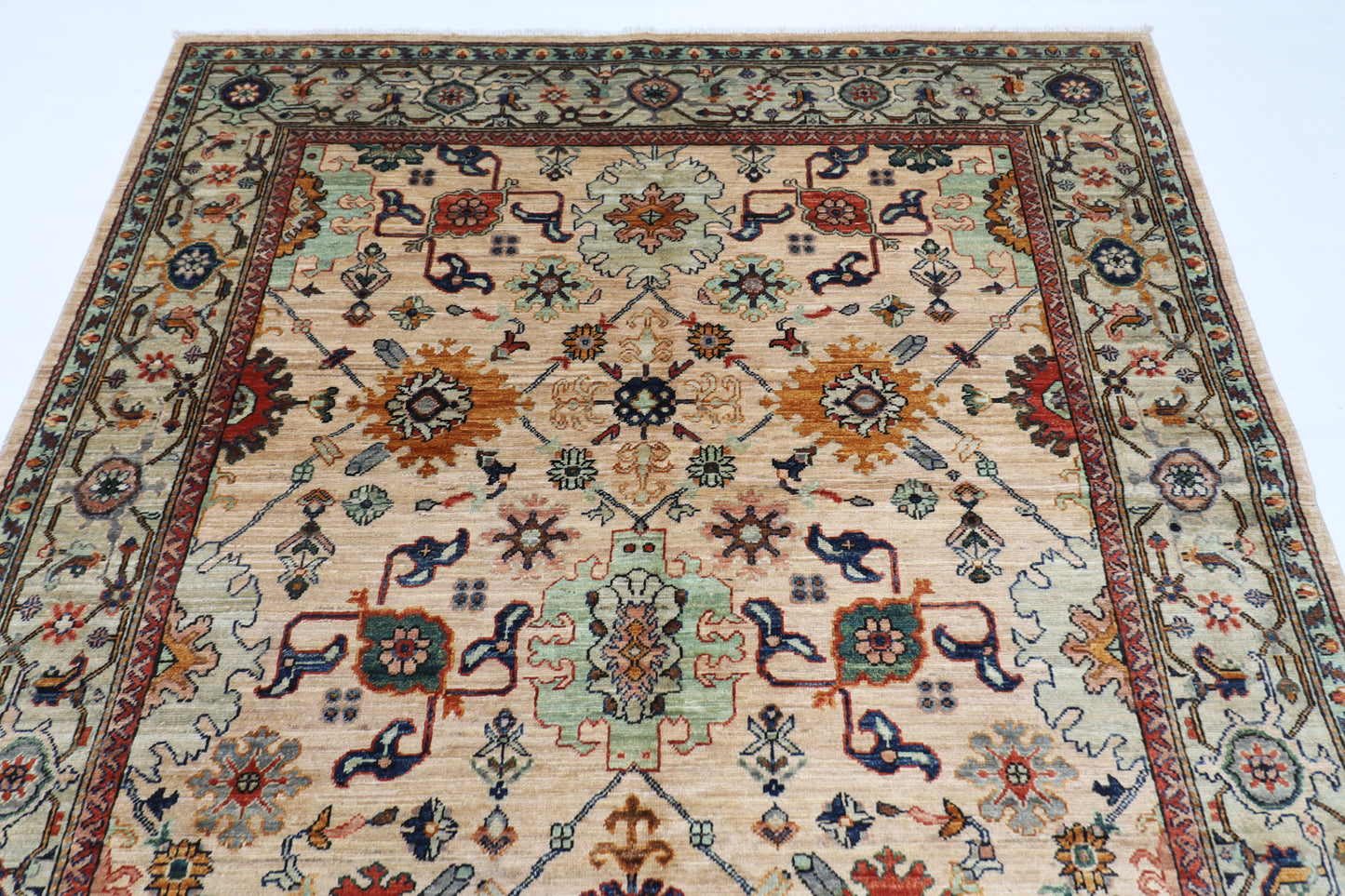 179 x 268 cm | Oriental Floral beige Area Rug Afghan Hand Knotted Veg Dye Wool carpet