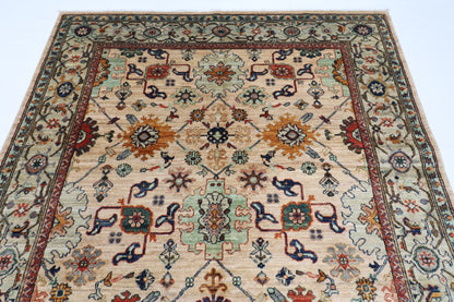 179 x 268 cm | Oriental Floral beige Area Rug Afghan Hand Knotted Veg Dye Wool carpet