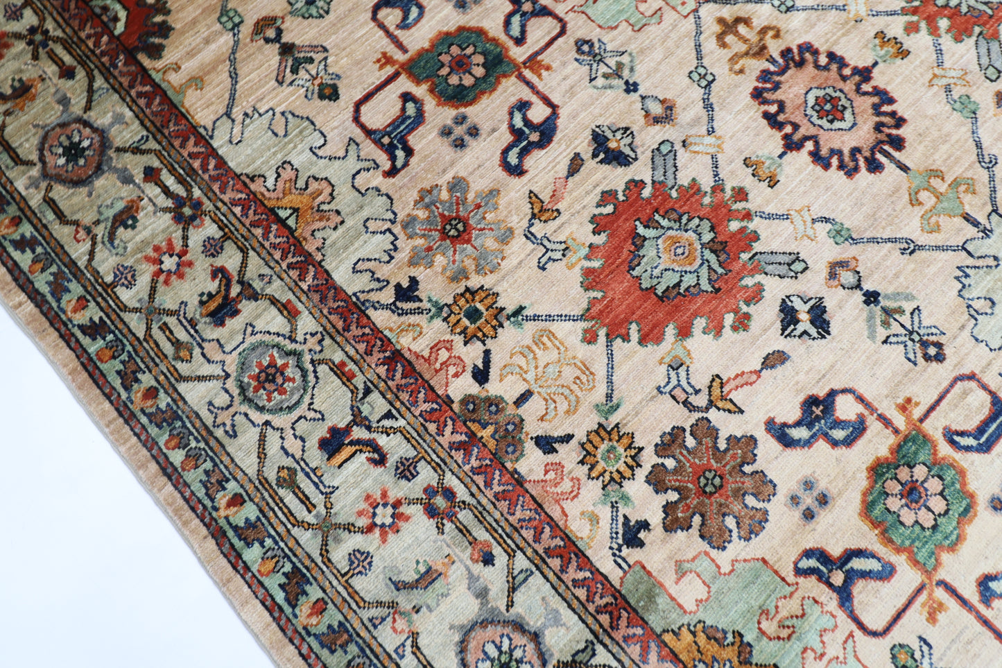 179 x 268 cm | Oriental Floral beige Area Rug Afghan Hand Knotted Veg Dye Wool carpet