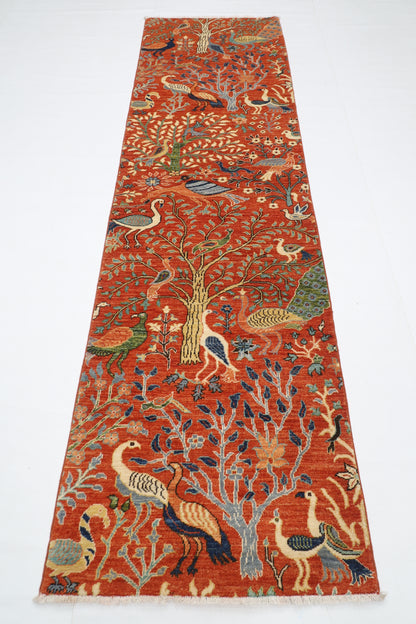 81 x 288 cm | Birds Tribal Runner Rug Afghan Hand Knotted veg Dye Wool carpet