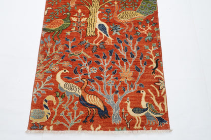 81 x 288 cm | Birds Tribal Runner Rug Afghan Hand Knotted veg Dye Wool carpet