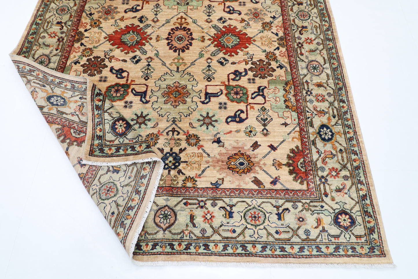 179 x 268 cm | Oriental Floral beige Area Rug Afghan Hand Knotted Veg Dye Wool carpet