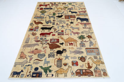 168 x 242 cm | Oriental Animal beige Area Rug Afghan Hand Knotted Veg Dye Wool carpet