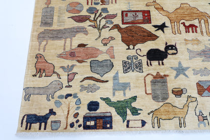 168 x 242 cm | Oriental Animal beige Area Rug Afghan Hand Knotted Veg Dye Wool carpet