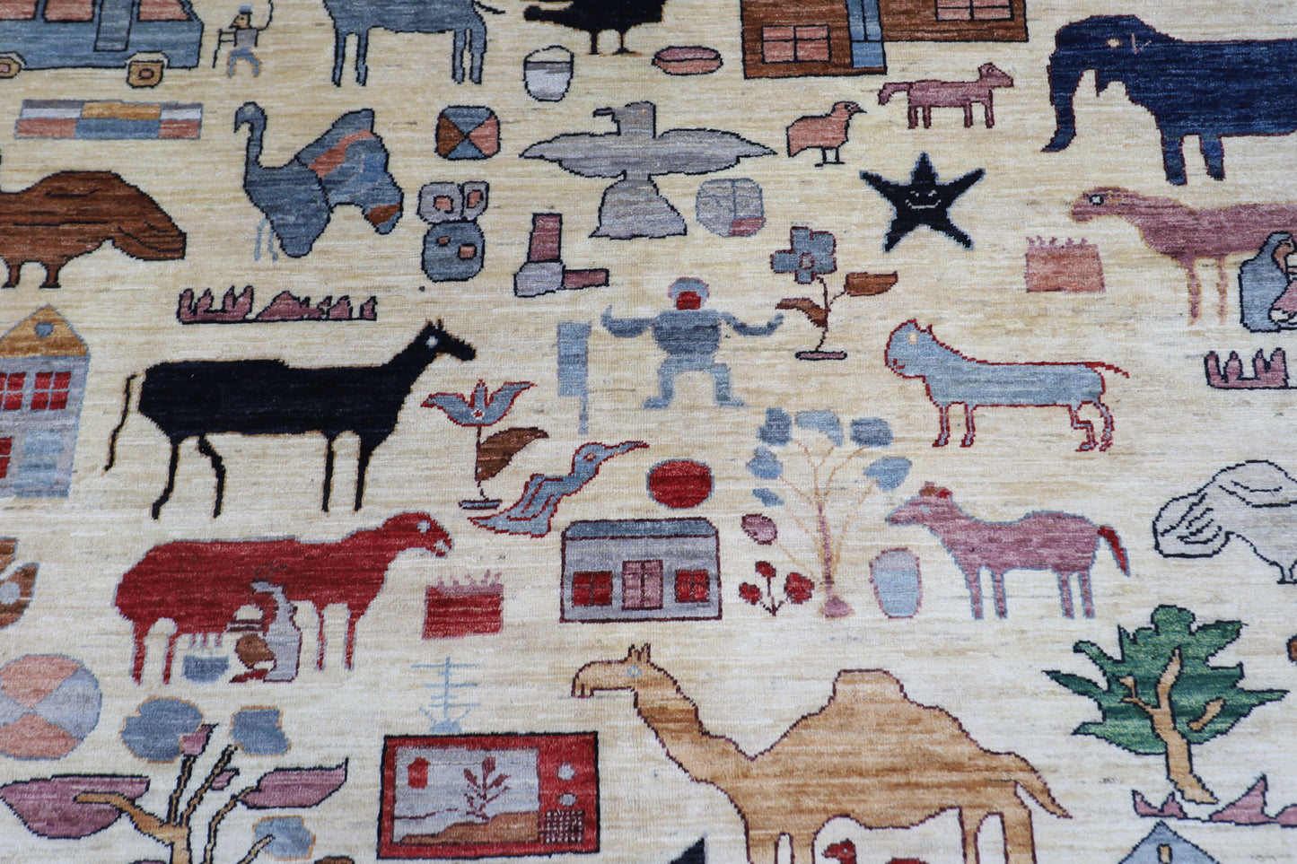 168 x 242 cm | Oriental Animal beige Area Rug Afghan Hand Knotted Veg Dye Wool carpet