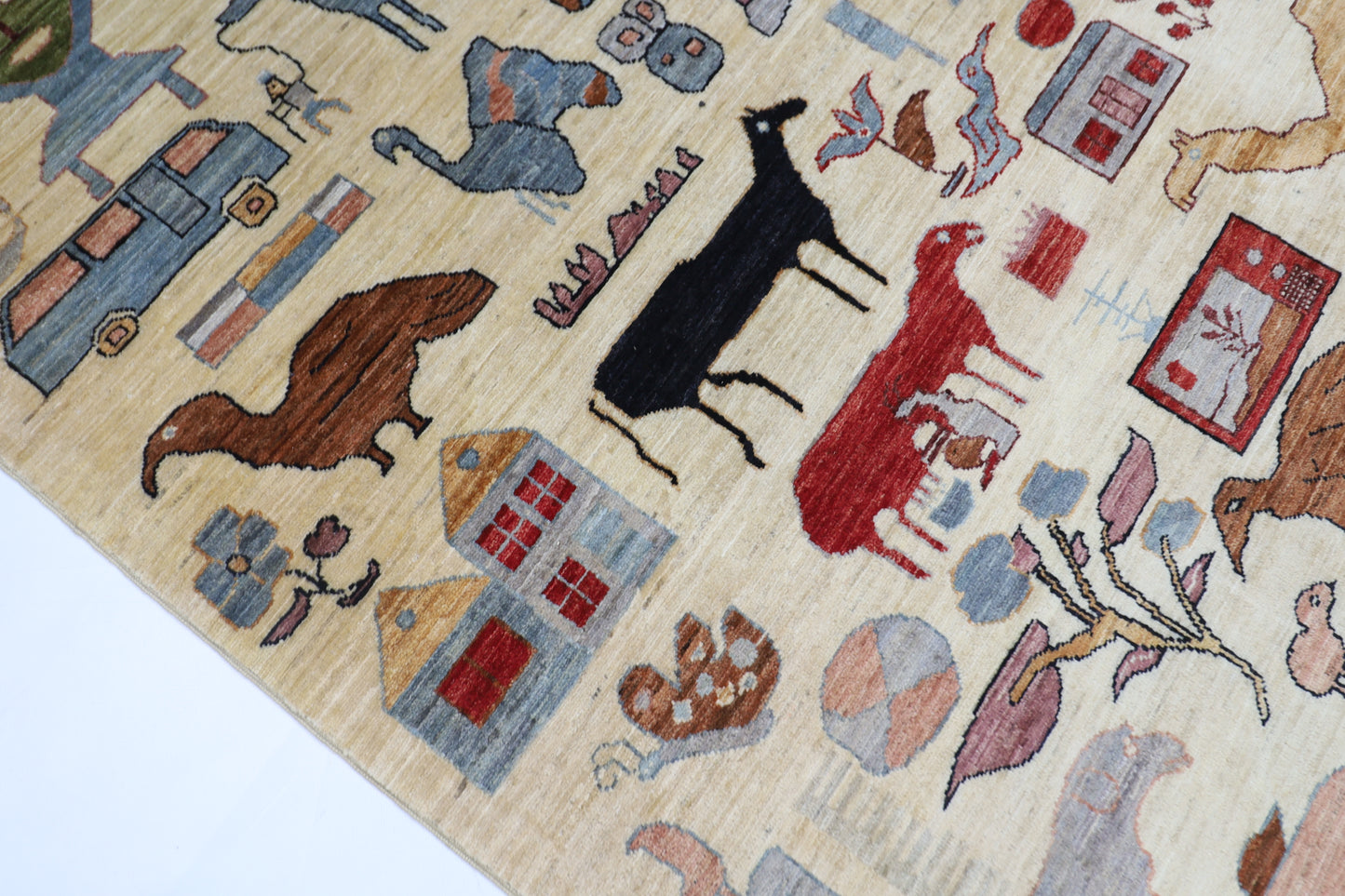 168 x 242 cm | Oriental Animal beige Area Rug Afghan Hand Knotted Veg Dye Wool carpet