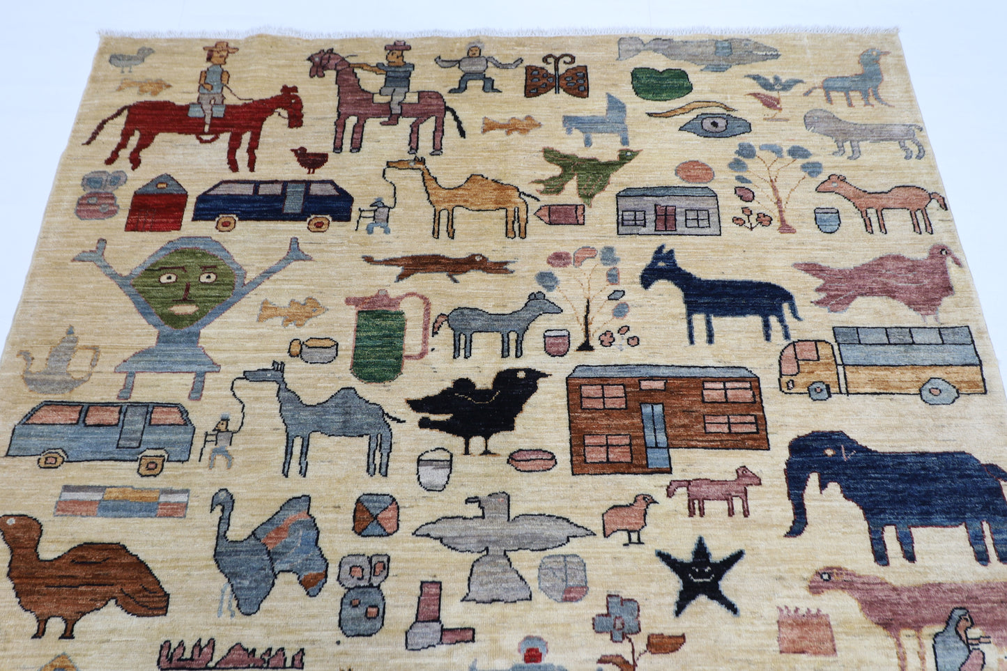 168 x 242 cm | Oriental Animal beige Area Rug Afghan Hand Knotted Veg Dye Wool carpet
