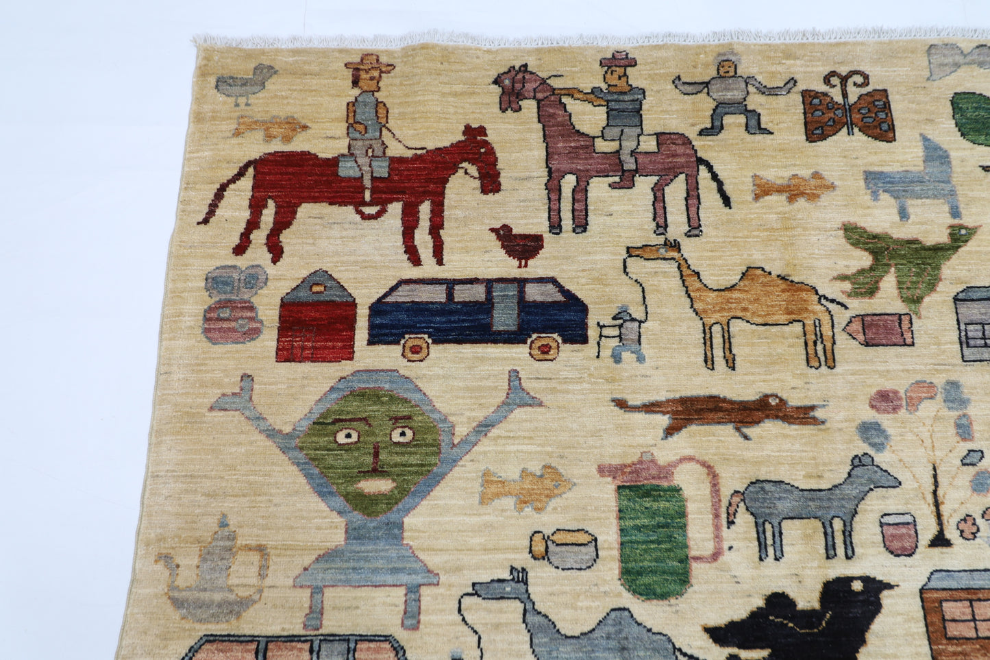 168 x 242 cm | Oriental Animal beige Area Rug Afghan Hand Knotted Veg Dye Wool carpet