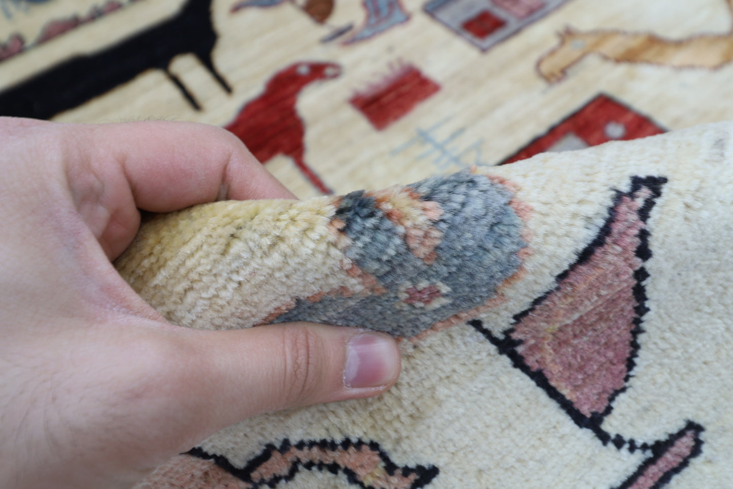 168 x 242 cm | Oriental Animal beige Area Rug Afghan Hand Knotted Veg Dye Wool carpet