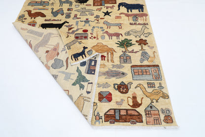 168 x 242 cm | Oriental Animal beige Area Rug Afghan Hand Knotted Veg Dye Wool carpet