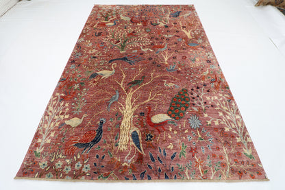 202 x 295 cm | Oriental Birds Pink Area Rug Afghan Hand Knotted Veg Dye Wool carpet