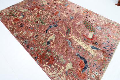 202 x 295 cm | Oriental Birds Pink Area Rug Afghan Hand Knotted Veg Dye Wool carpet