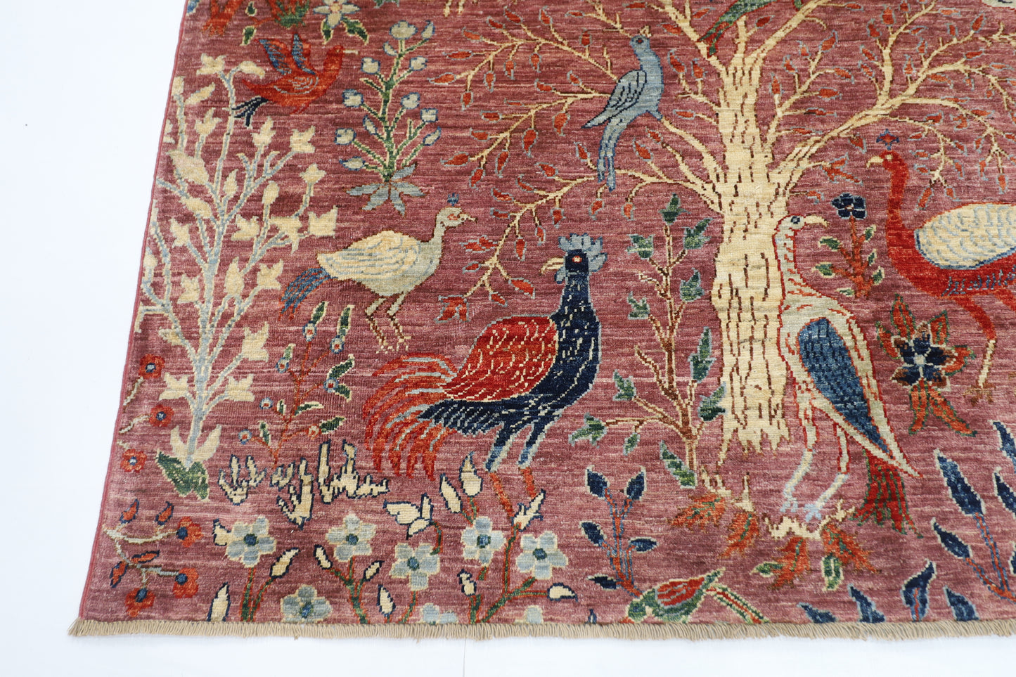 202 x 295 cm | Oriental Birds Pink Area Rug Afghan Hand Knotted Veg Dye Wool carpet