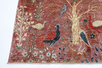202 x 295 cm | Oriental Birds Pink Area Rug Afghan Hand Knotted Veg Dye Wool carpet