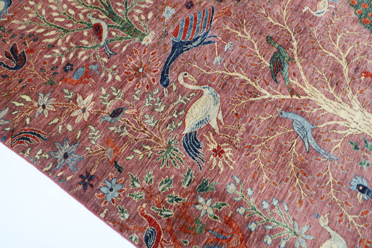 202 x 295 cm | Oriental Birds Pink Area Rug Afghan Hand Knotted Veg Dye Wool carpet