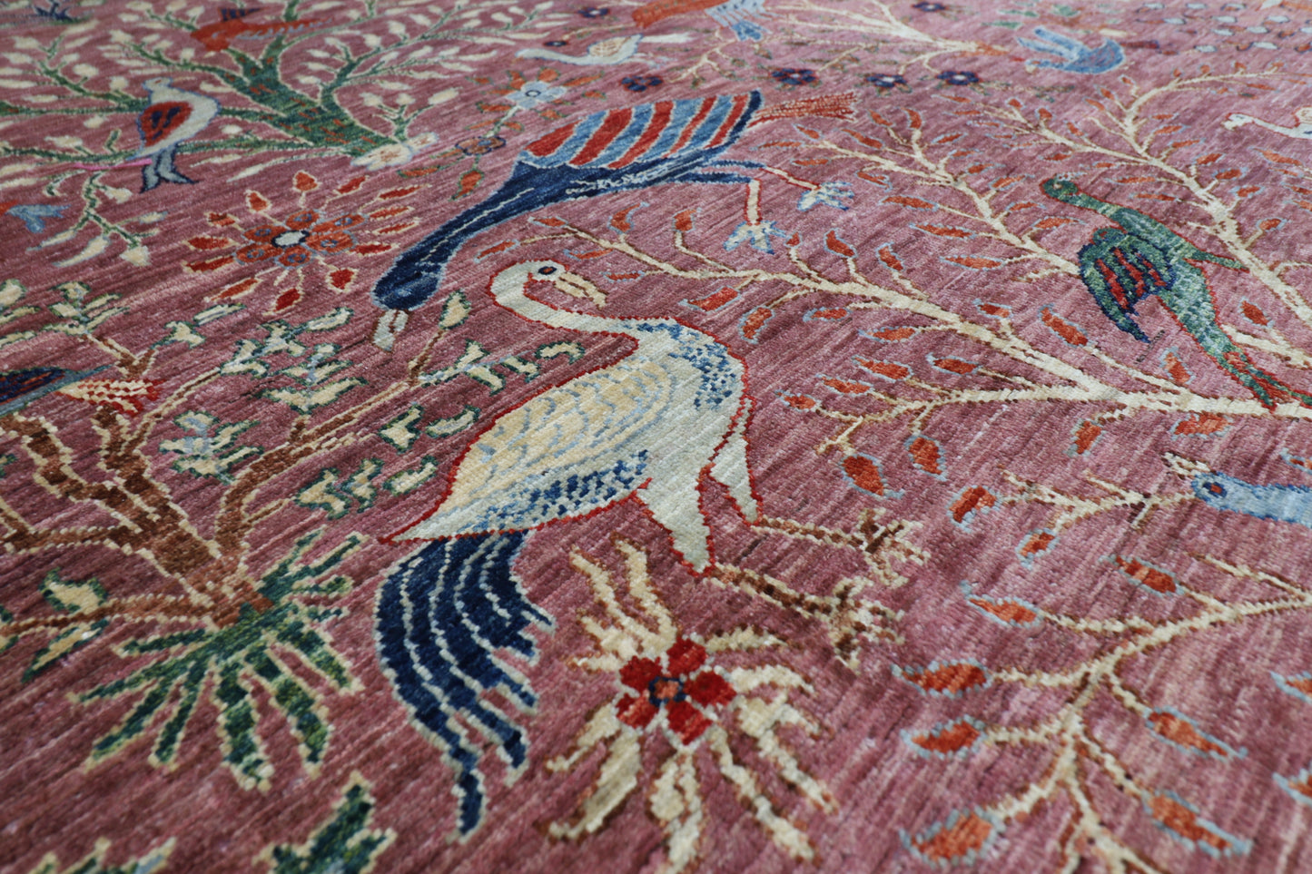 202 x 295 cm | Oriental Birds Pink Area Rug Afghan Hand Knotted Veg Dye Wool carpet