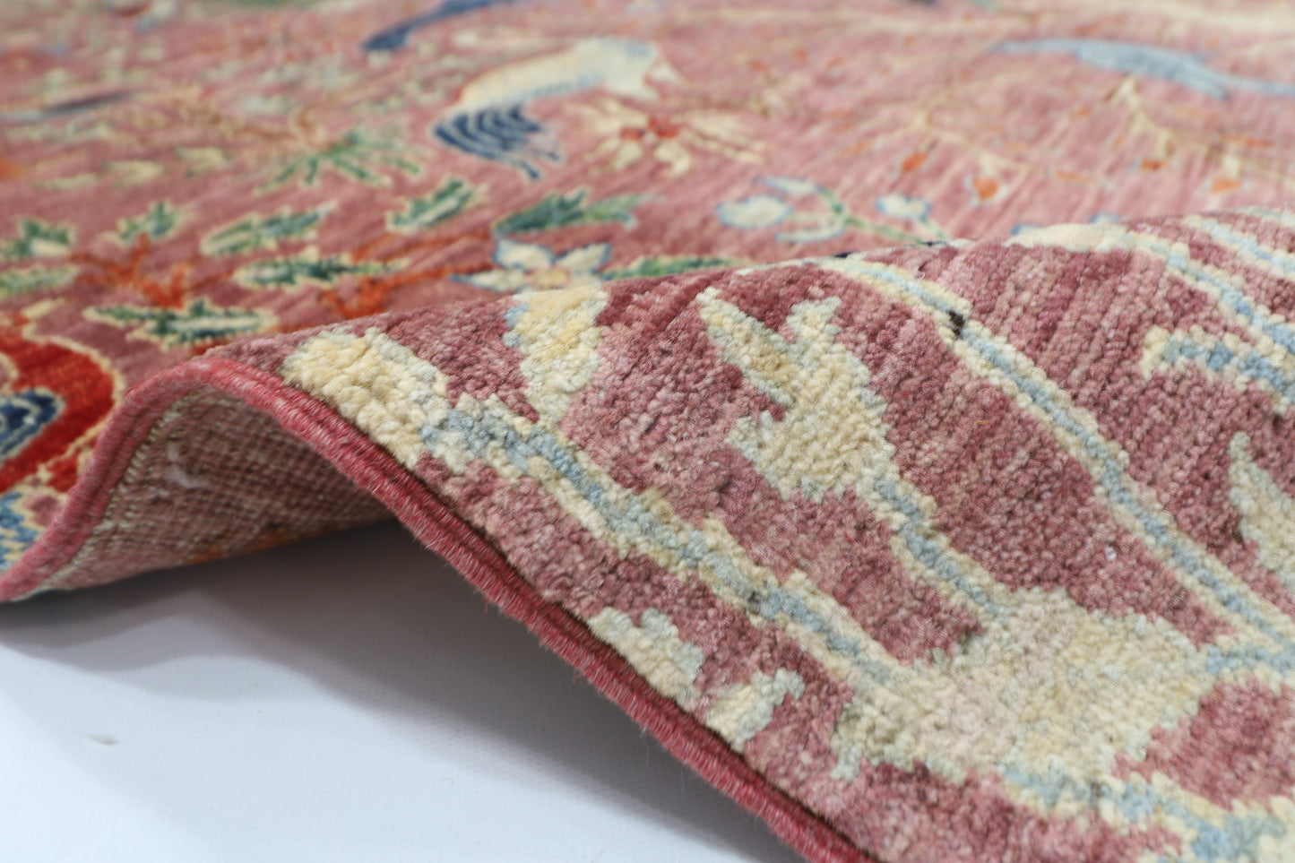 202 x 295 cm | Oriental Birds Pink Area Rug Afghan Hand Knotted Veg Dye Wool carpet