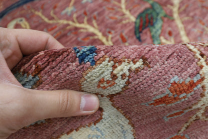 202 x 295 cm | Oriental Birds Pink Area Rug Afghan Hand Knotted Veg Dye Wool carpet