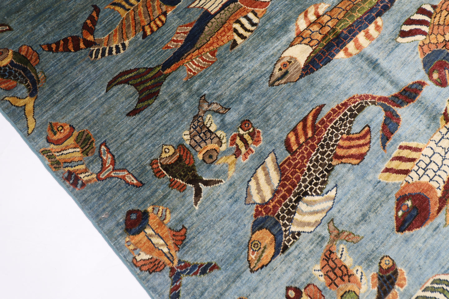 156 x 199 cm | Oriental Fish Blue Area Rug Afghan Hand Knotted Veg Dye Wool carpet