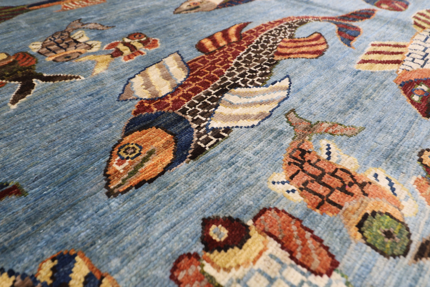 156 x 199 cm | Oriental Fish Blue Area Rug Afghan Hand Knotted Veg Dye Wool carpet