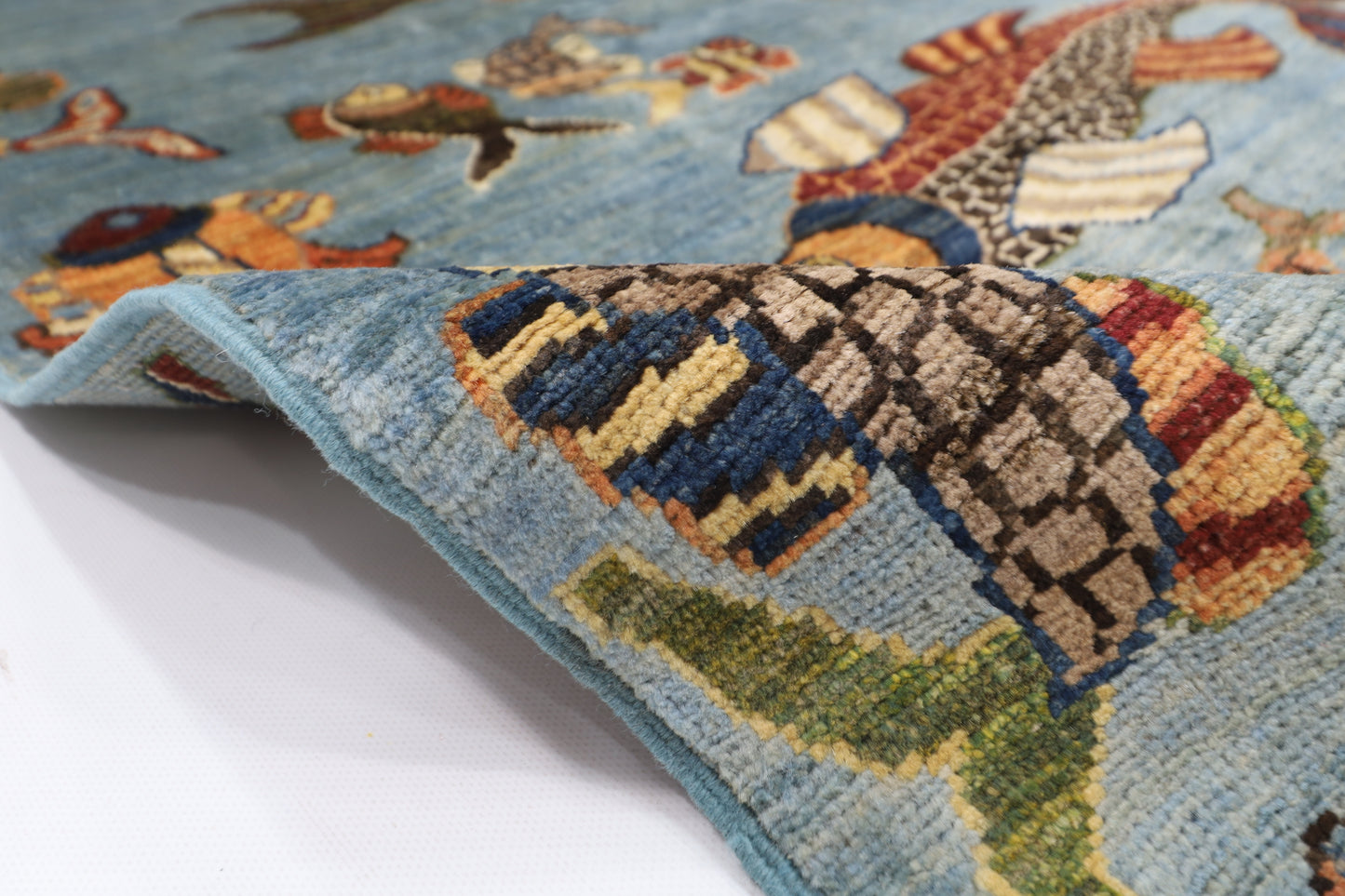 156 x 199 cm | Oriental Fish Blue Area Rug Afghan Hand Knotted Veg Dye Wool carpet