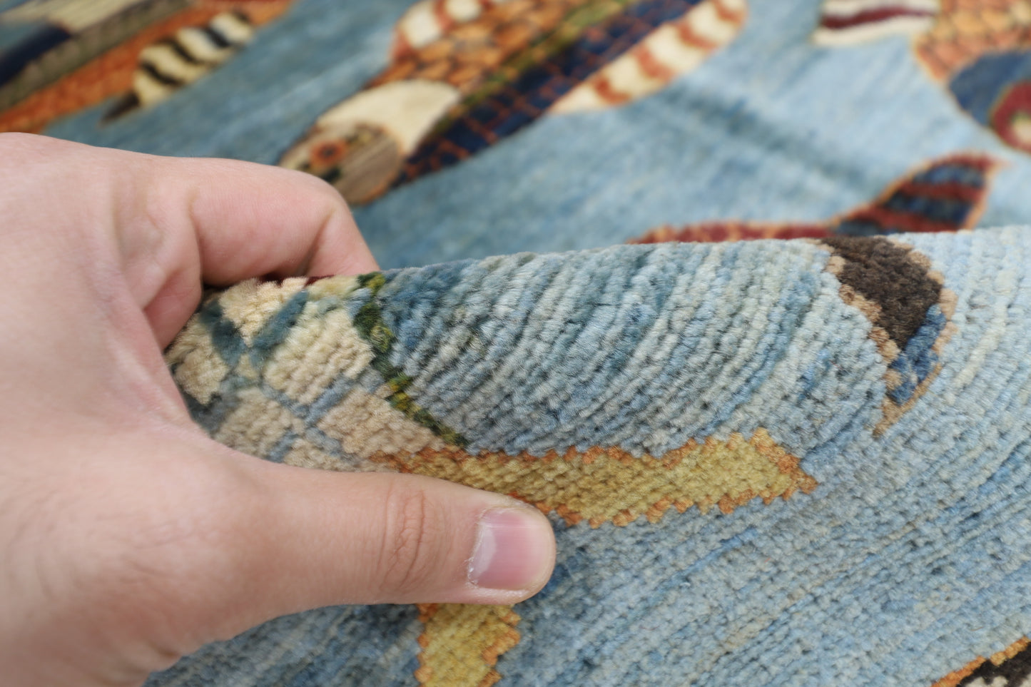 156 x 199 cm | Oriental Fish Blue Area Rug Afghan Hand Knotted Veg Dye Wool carpet