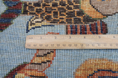 156 x 199 cm | Oriental Fish Blue Area Rug Afghan Hand Knotted Veg Dye Wool carpet