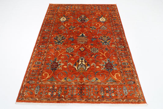 152 x 196 cm | Oriental Floral Orange Area Rug Afghan Hand Knotted Veg Dye Wool carpet