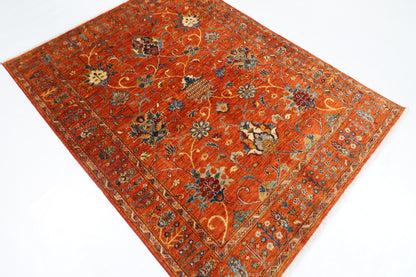 152 x 196 cm | Oriental Floral Orange Area Rug Afghan Hand Knotted Veg Dye Wool carpet