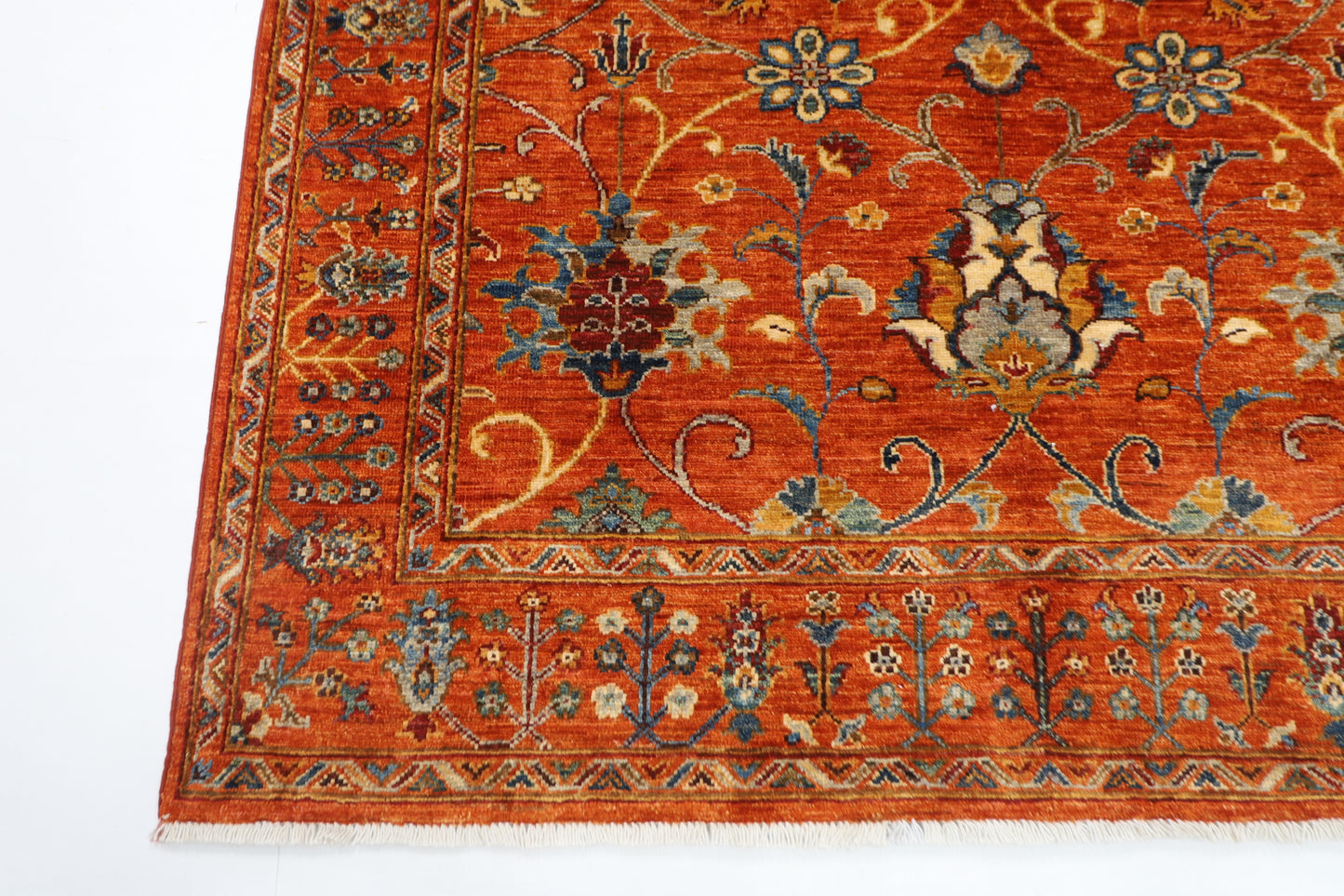 152 x 196 cm | Oriental Floral Orange Area Rug Afghan Hand Knotted Veg Dye Wool carpet