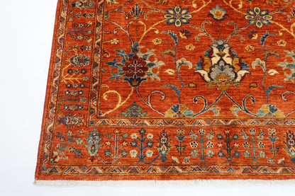152 x 196 cm | Oriental Floral Orange Area Rug Afghan Hand Knotted Veg Dye Wool carpet