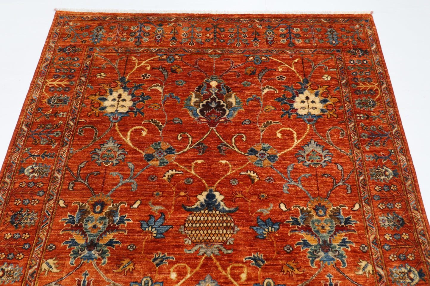 152 x 196 cm | Oriental Floral Orange Area Rug Afghan Hand Knotted Veg Dye Wool carpet