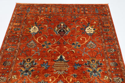 152 x 196 cm | Oriental Floral Orange Area Rug Afghan Hand Knotted Veg Dye Wool carpet