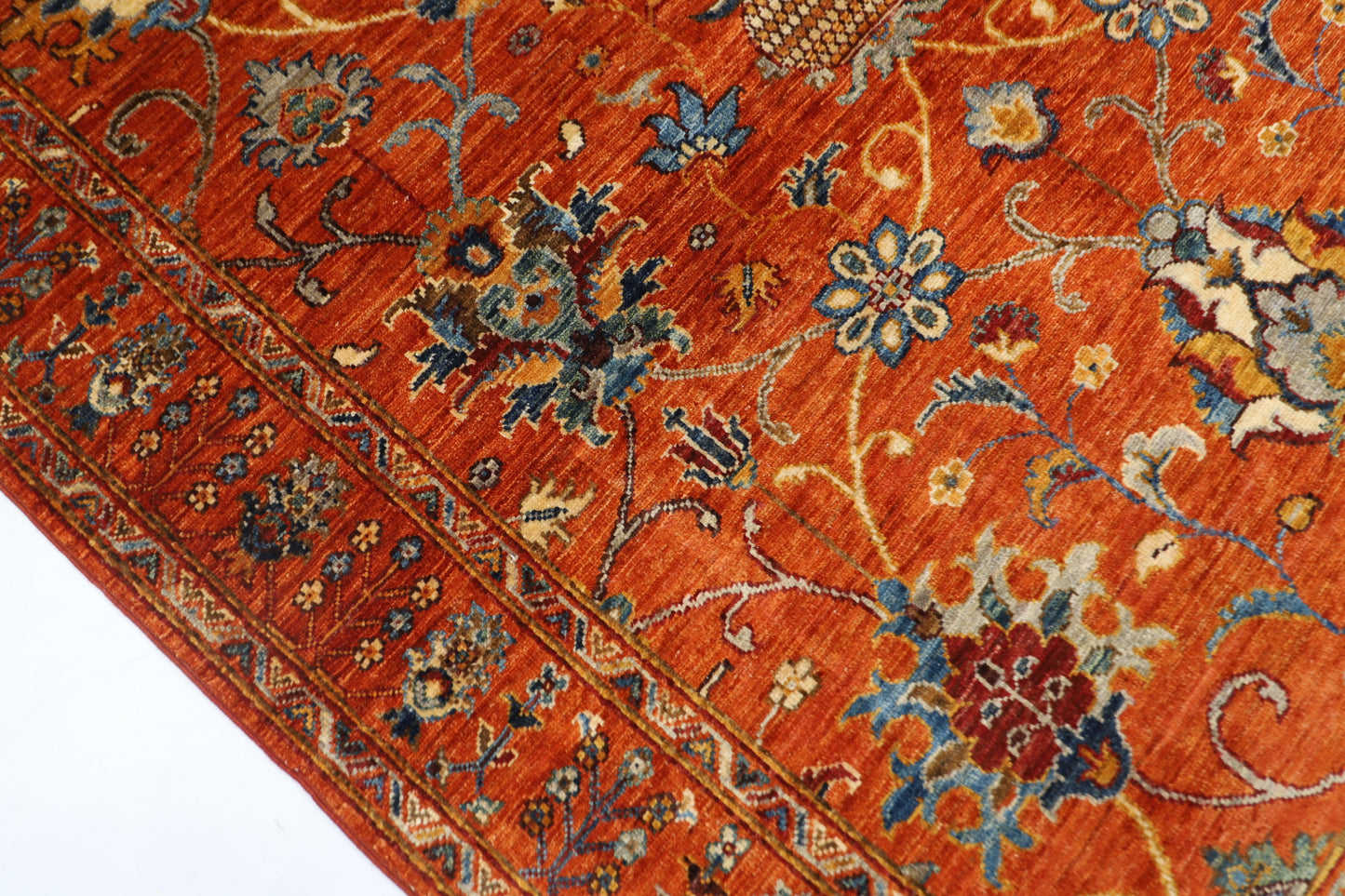 152 x 196 cm | Oriental Floral Orange Area Rug Afghan Hand Knotted Veg Dye Wool carpet