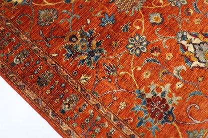 152 x 196 cm | Oriental Floral Orange Area Rug Afghan Hand Knotted Veg Dye Wool carpet